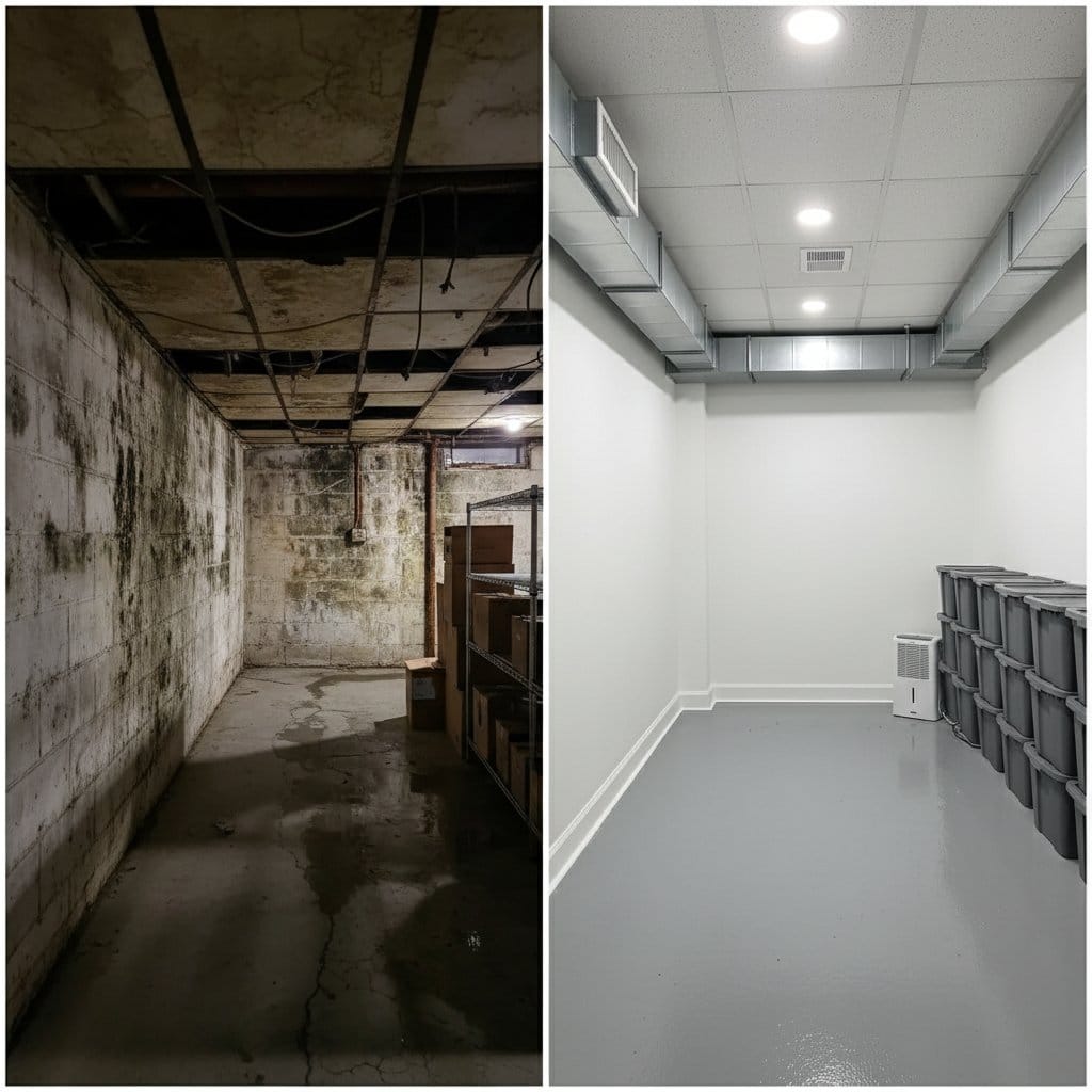 Mold Inspection & Moisture Assessment before and after in residential basement, Ridgewood NJ