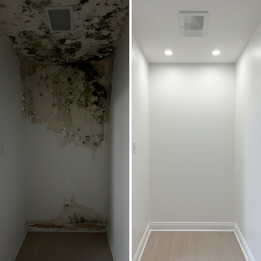 Black Mold Removal before and after in hallway, Ridgewood NJ
