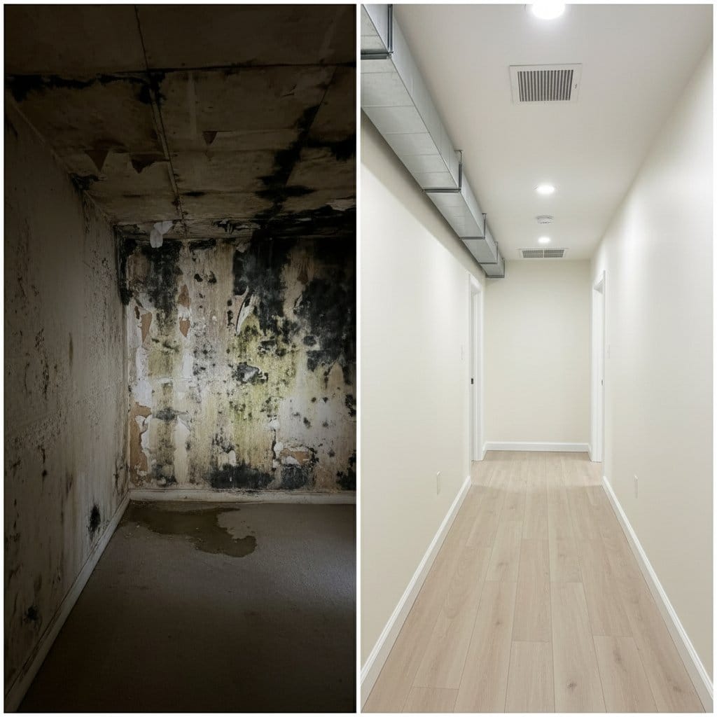 Odor Removal & Disinfection before and after in hallway, Ridgewood NJ