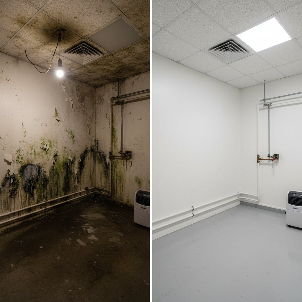 Humidity & Moisture Control Solution restoration — utility room of private residence in Ridgewood, NJ