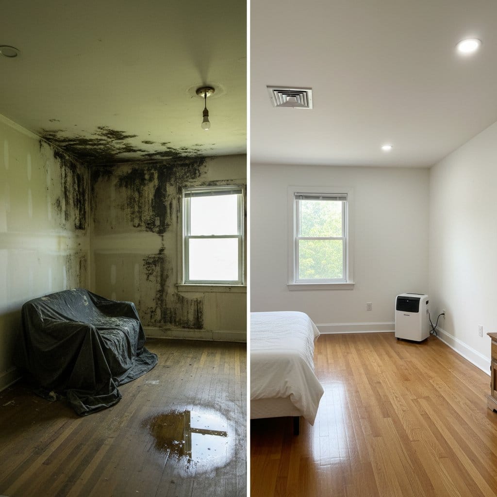 Ridgewood Mold Removal bedroom restoration before and after in Ridgewood